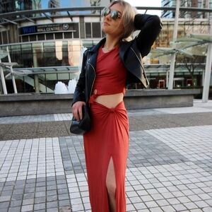 SOLD KOY RESORT Size Small Laguna Side Knit Full Length Skirt in Terra Red